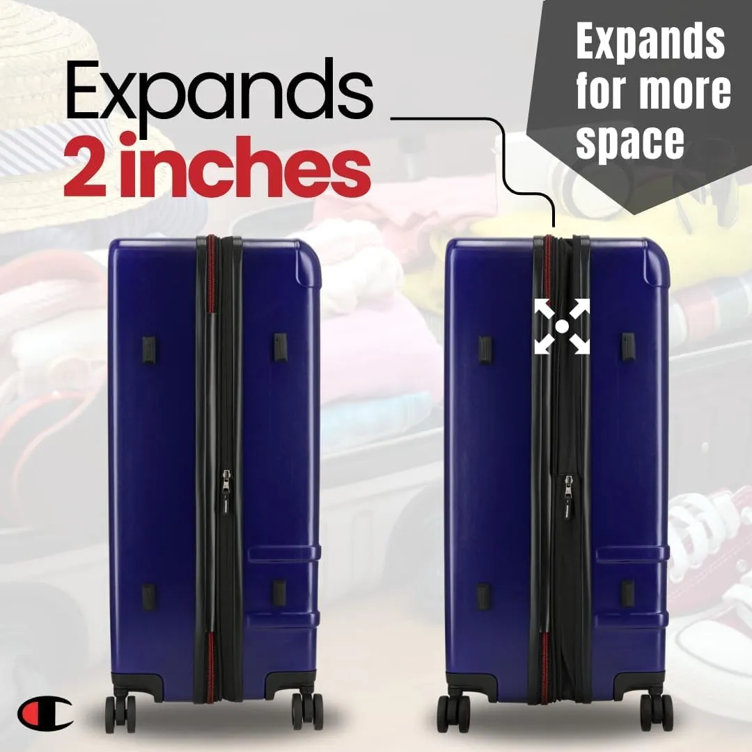 Champion 21 Hardshell Suitcase with Cup Holder & 8 Spinner Wheels - Expandable Carry-On & Checked Luggage - Durable ABS Material - Travel Bags for Men & Women - With TSA Lock -Astral