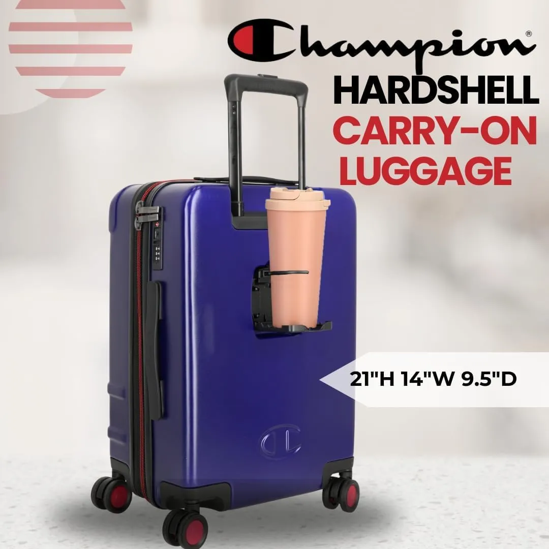Champion 21 Hardshell Suitcase with Cup Holder & 8 Spinner Wheels - Expandable Carry-On & Checked Luggage - Durable ABS Material - Travel Bags for Men & Women - With TSA Lock -Astral