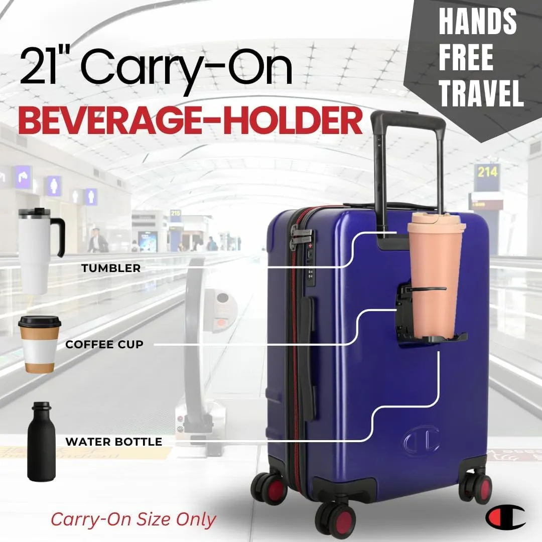 Champion 21 Hardshell Suitcase with Cup Holder & 8 Spinner Wheels - Expandable Carry-On & Checked Luggage - Durable ABS Material - Travel Bags for Men & Women - With TSA Lock -Astral