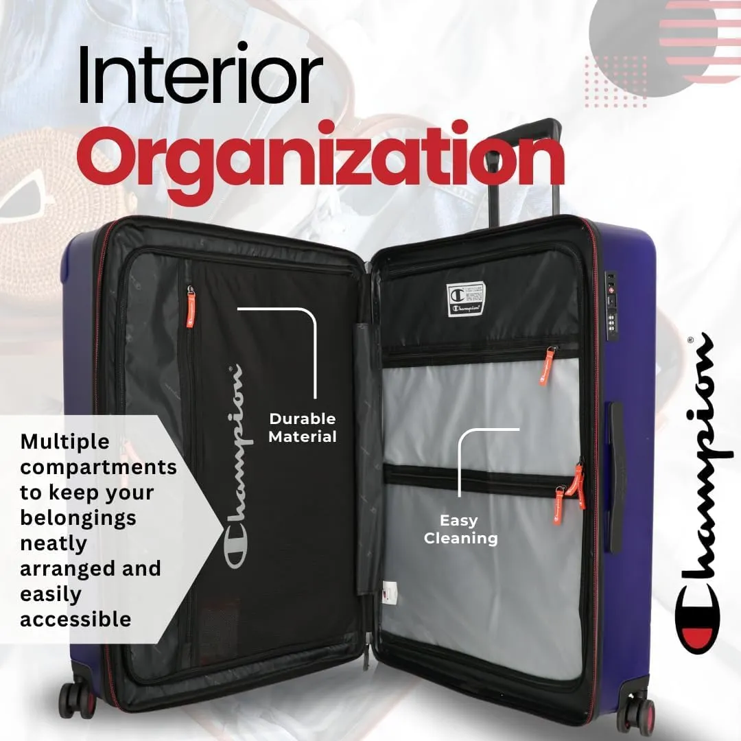 Champion 21 Hardshell Suitcase with Cup Holder & 8 Spinner Wheels - Expandable Carry-On & Checked Luggage - Durable ABS Material - Travel Bags for Men & Women - With TSA Lock -Astral