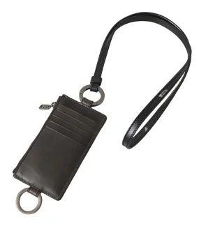 Elegant Black Leather Lanyard Cardholder