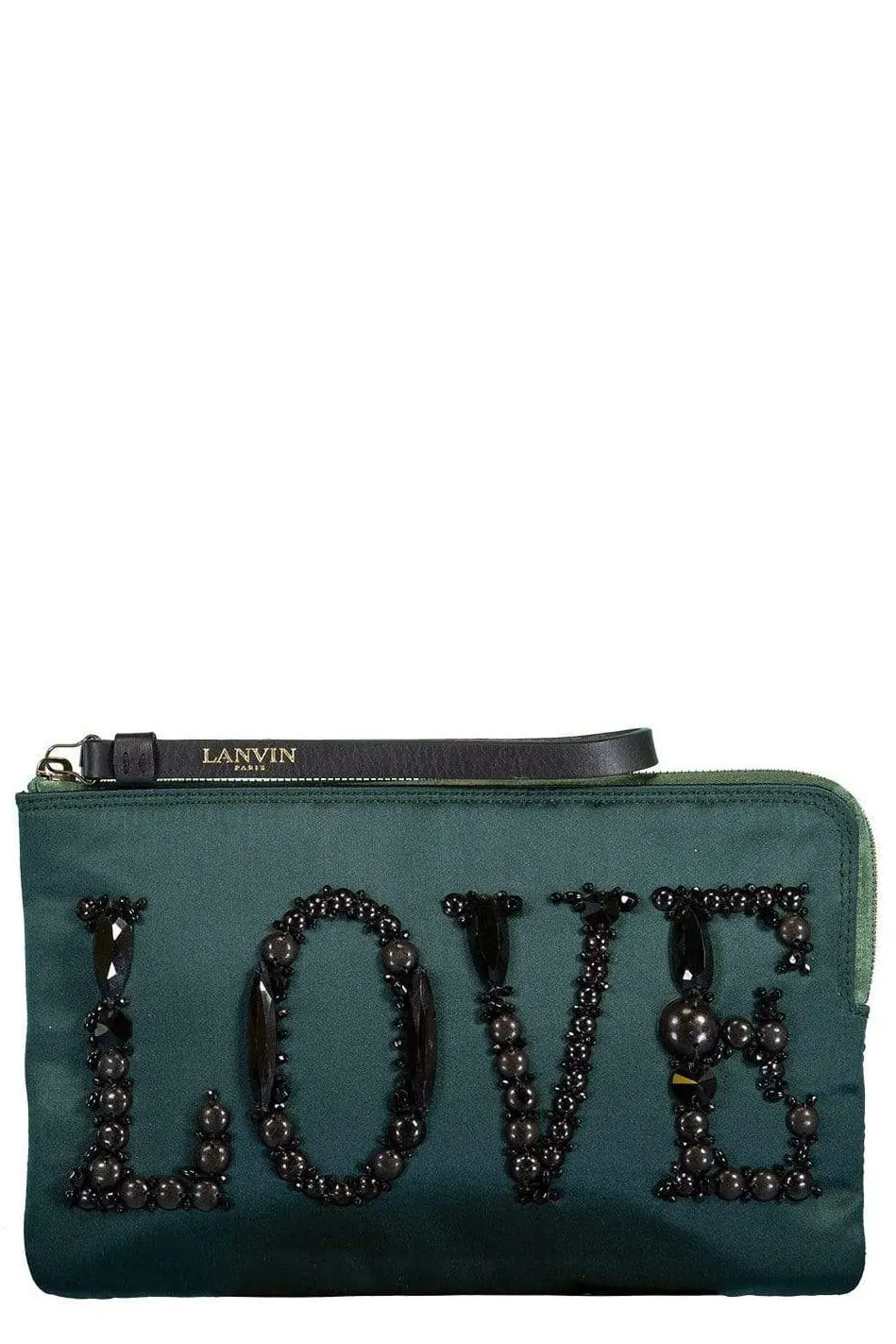 Embroidered Love Satin Clutch