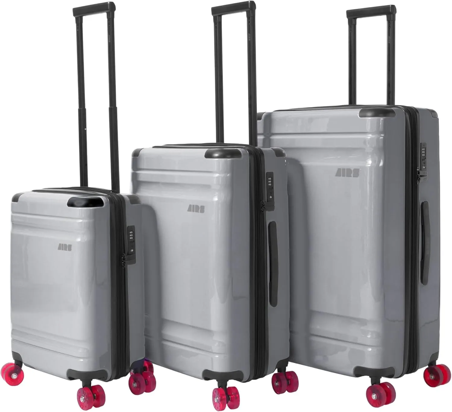 Expandable Hardsided Luggage with Red Ultra Silent 360 Spinner Wheels, Premium Interior, Protective Corner Guards (Chic Silver, 3 Piece Set)