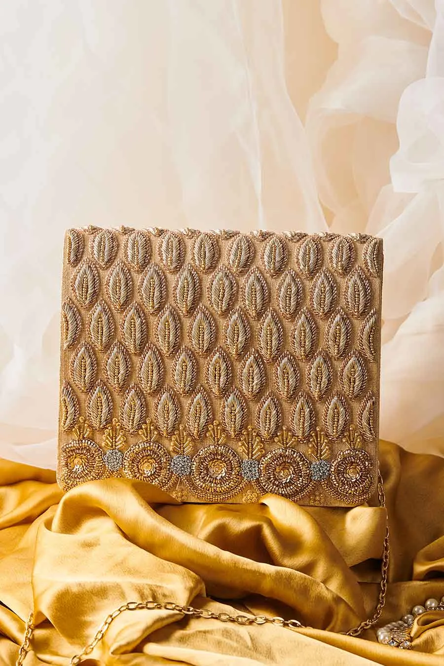 Gold Anaayera Hand-Embroidered Clutch