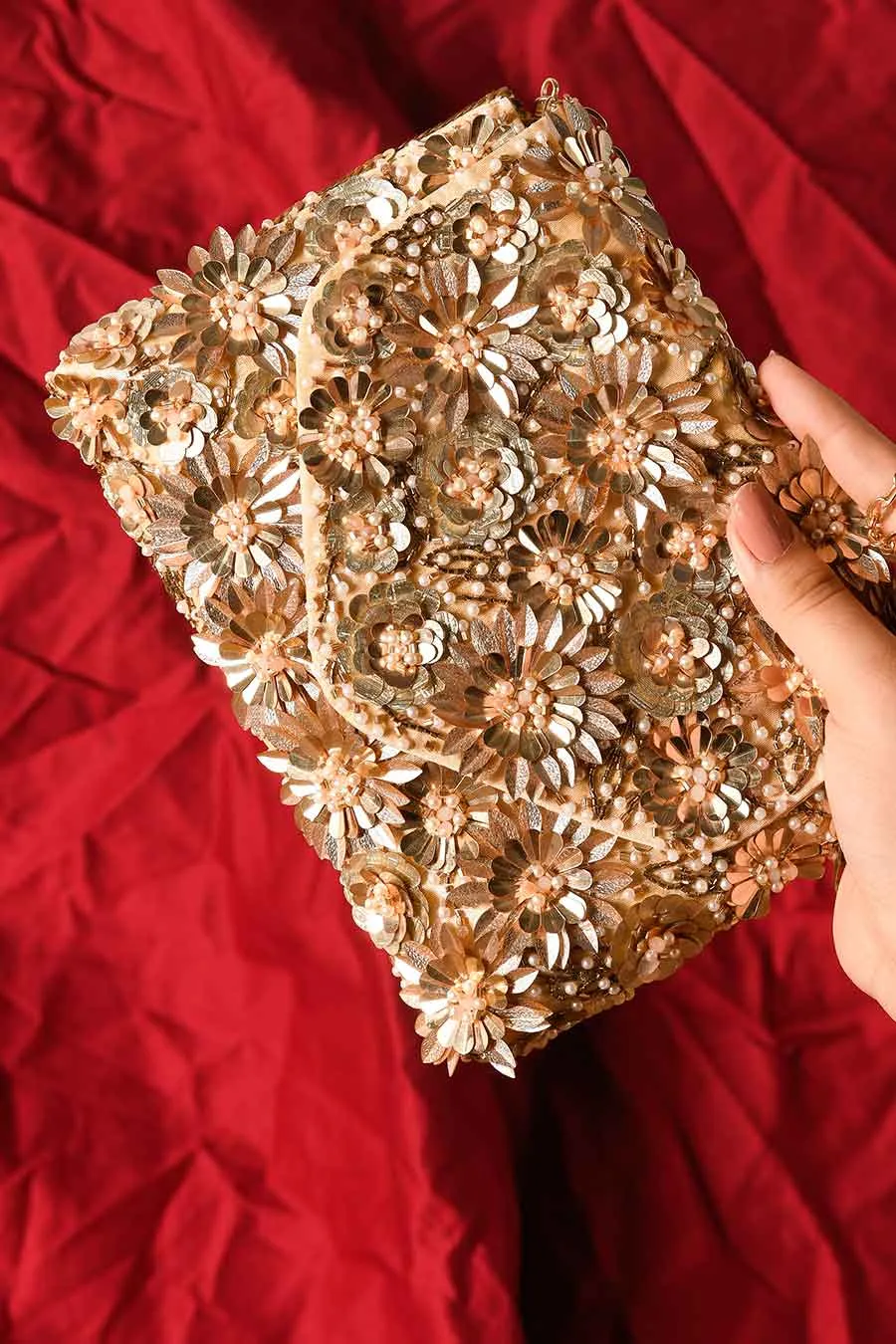 Gold Blaze Sequins Embroidered Clutch