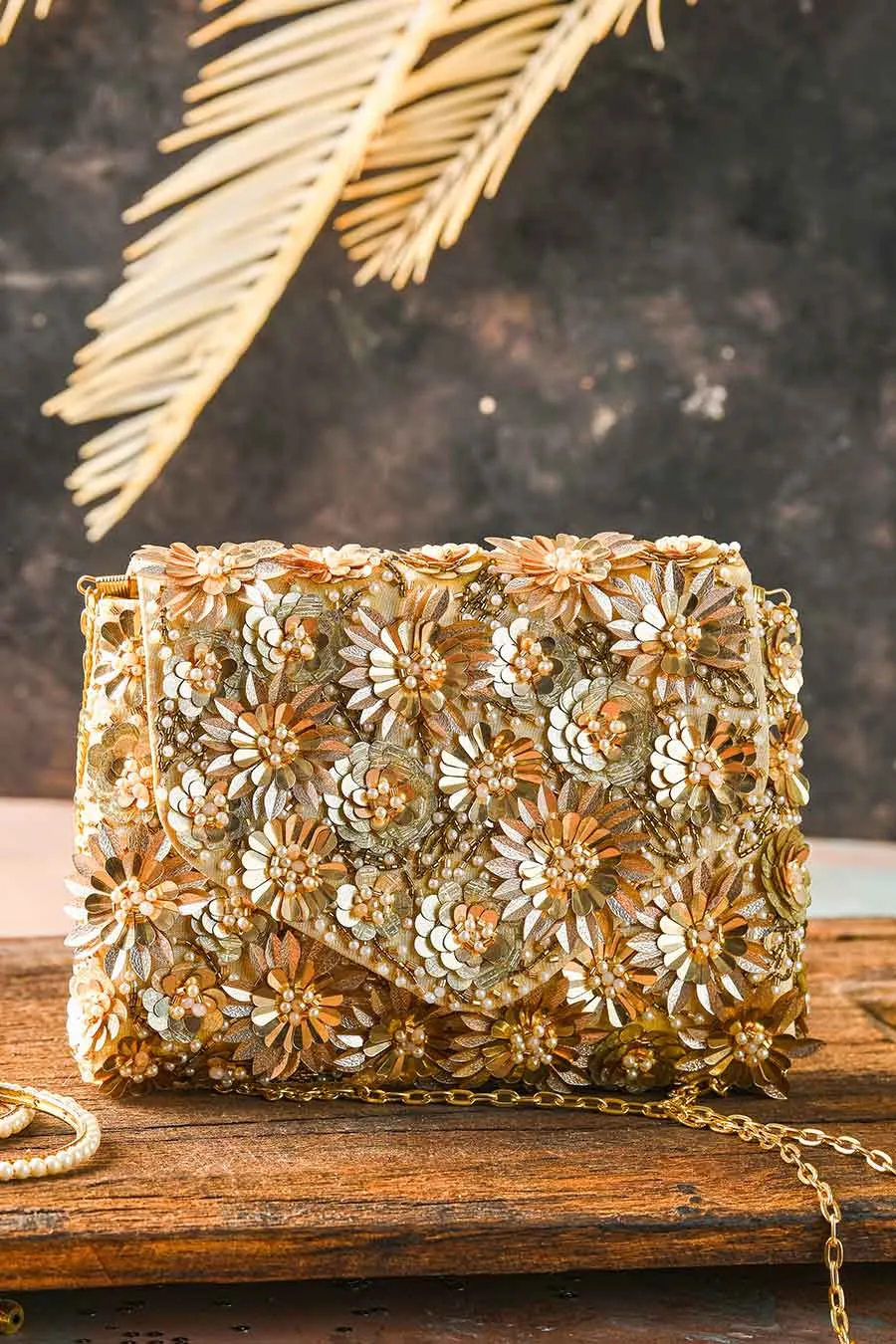 Gold Blaze Sequins Embroidered Clutch