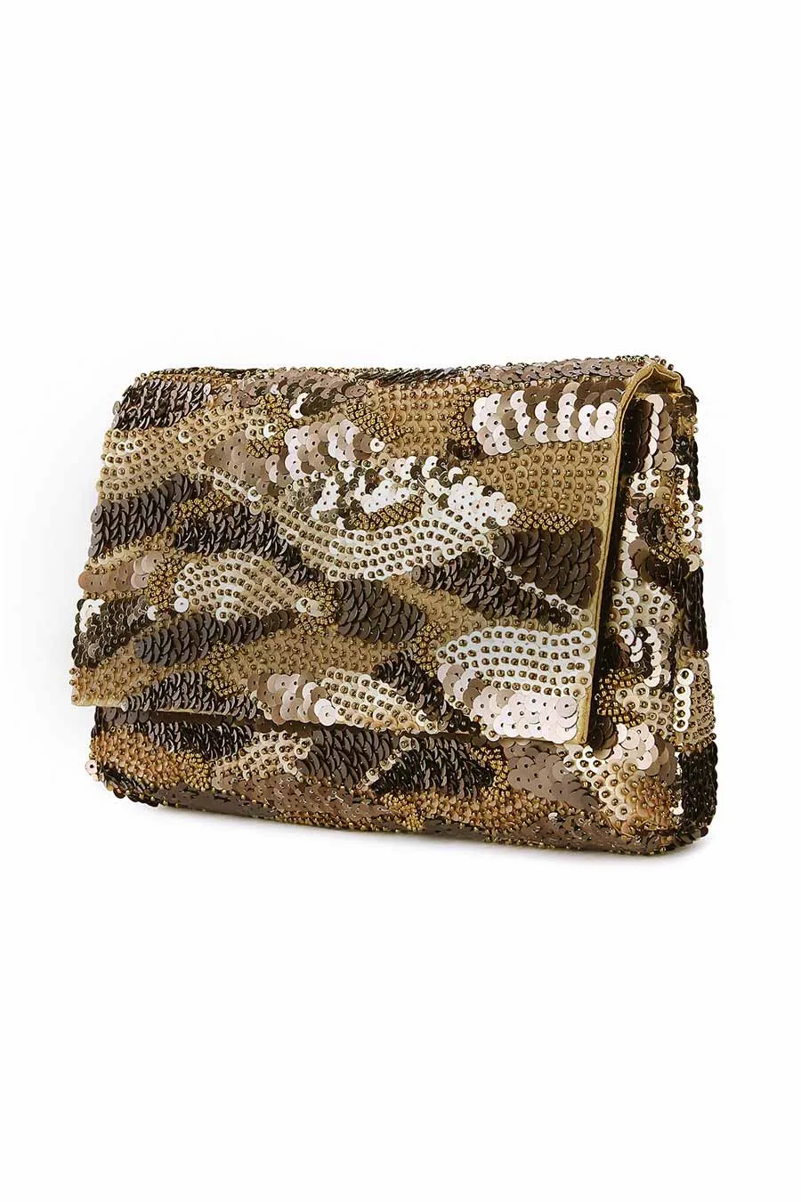 Gold Eelina Zing Sequins Embroidered Clutch