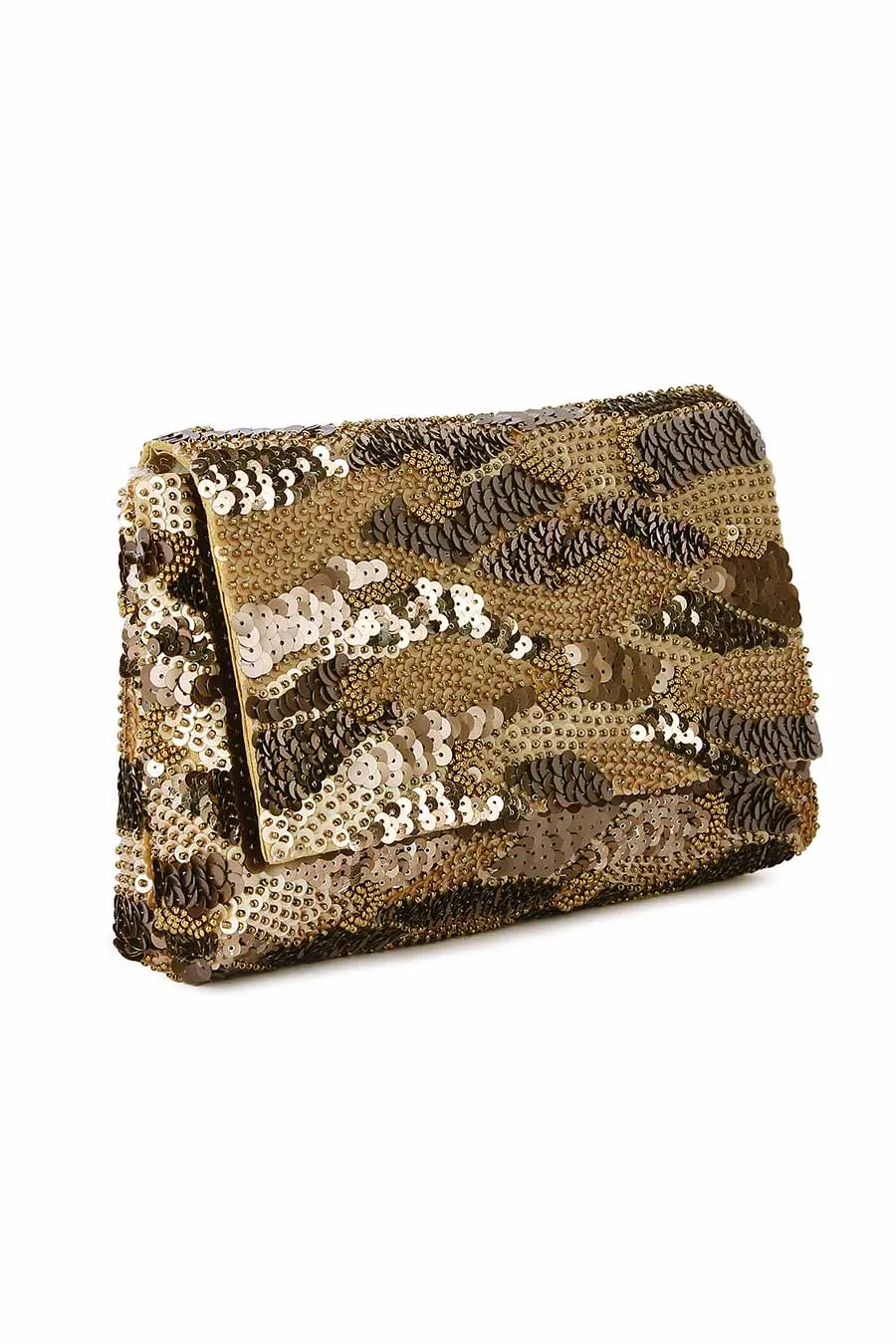 Gold Eelina Zing Sequins Embroidered Clutch