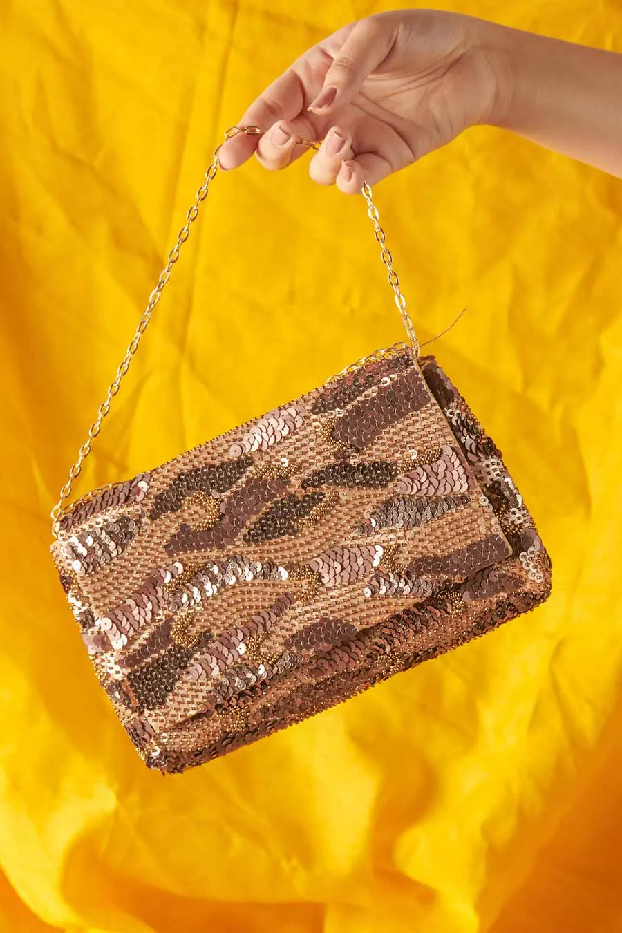 Gold Eelina Zing Sequins Embroidered Clutch
