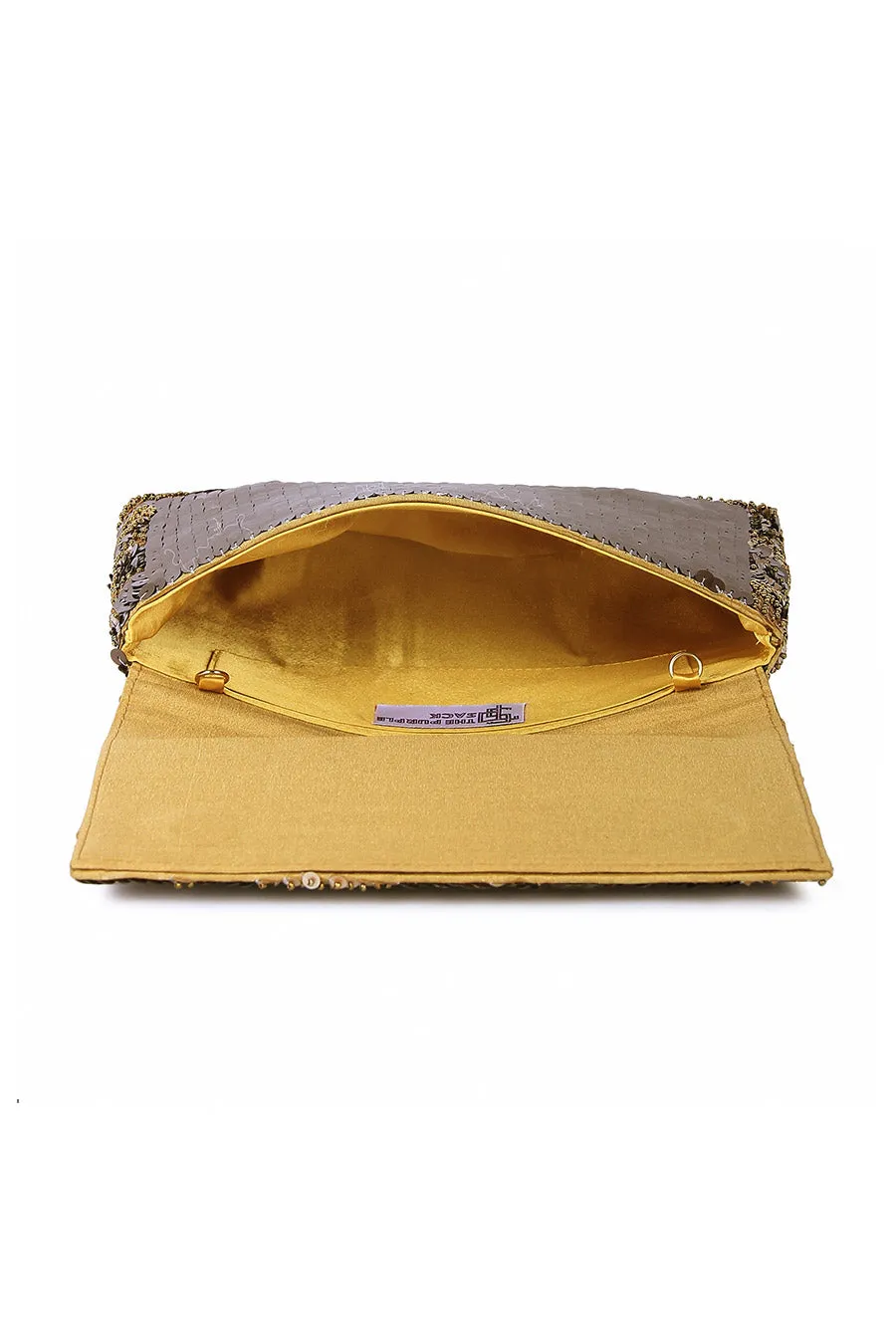 Gold Eelina Zing Sequins Embroidered Clutch