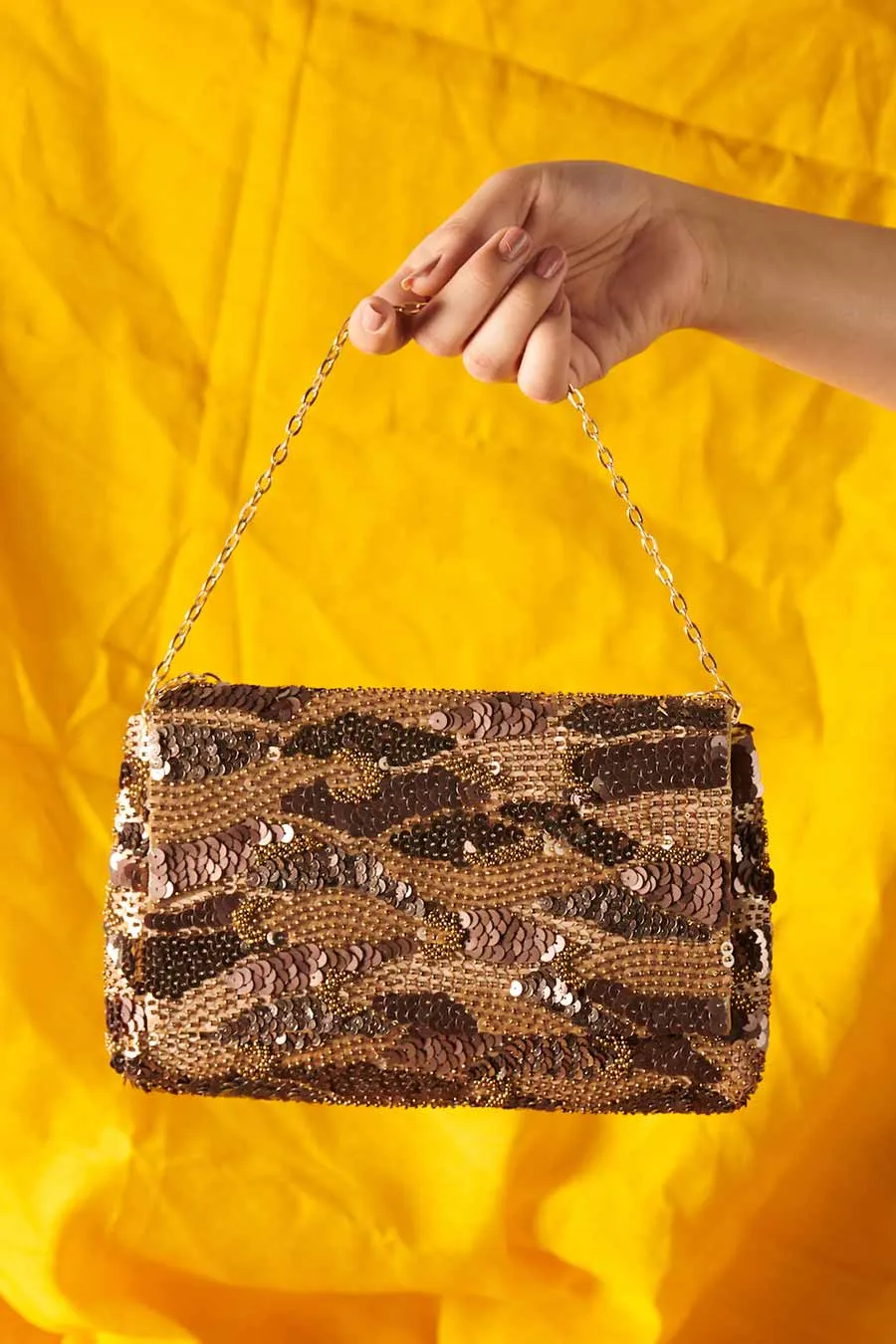 Gold Eelina Zing Sequins Embroidered Clutch