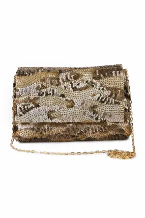 Gold Eelina Zing Sequins Embroidered Clutch