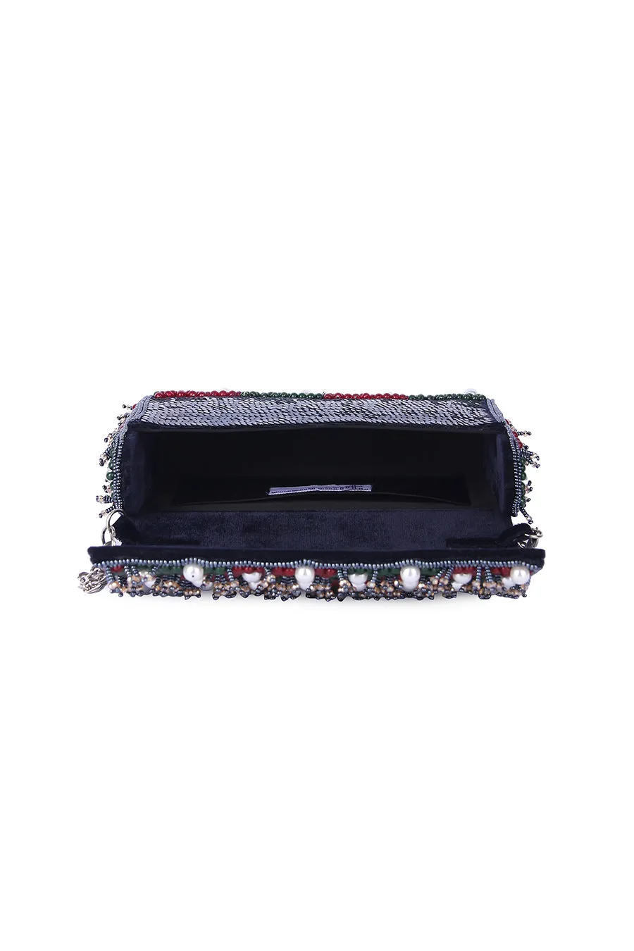 Green & Red Taahira Embroidered Clutch