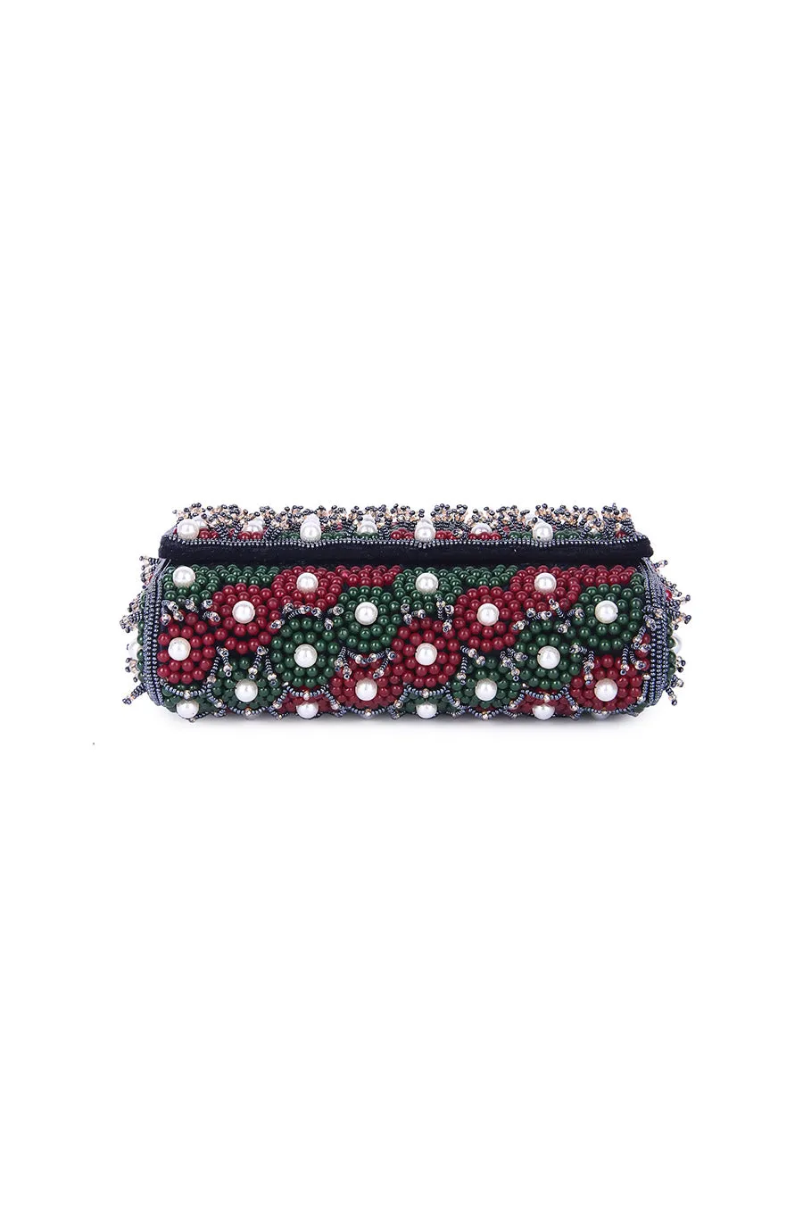 Green & Red Taahira Embroidered Clutch