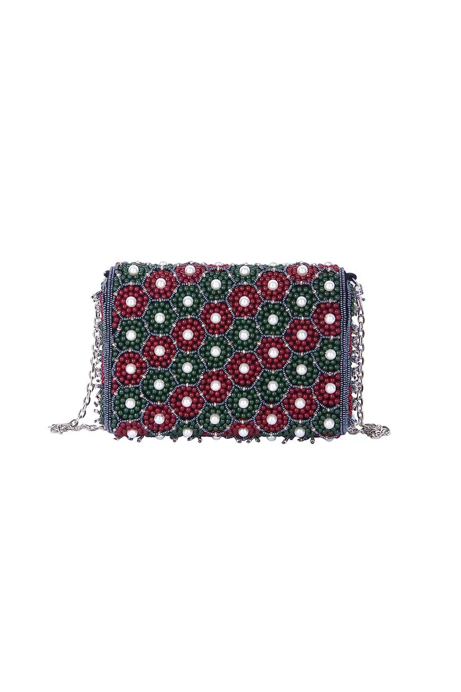 Green & Red Taahira Embroidered Clutch