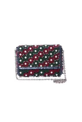 Green & Red Taahira Embroidered Clutch