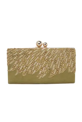 Green Embroidered Leather Clutch