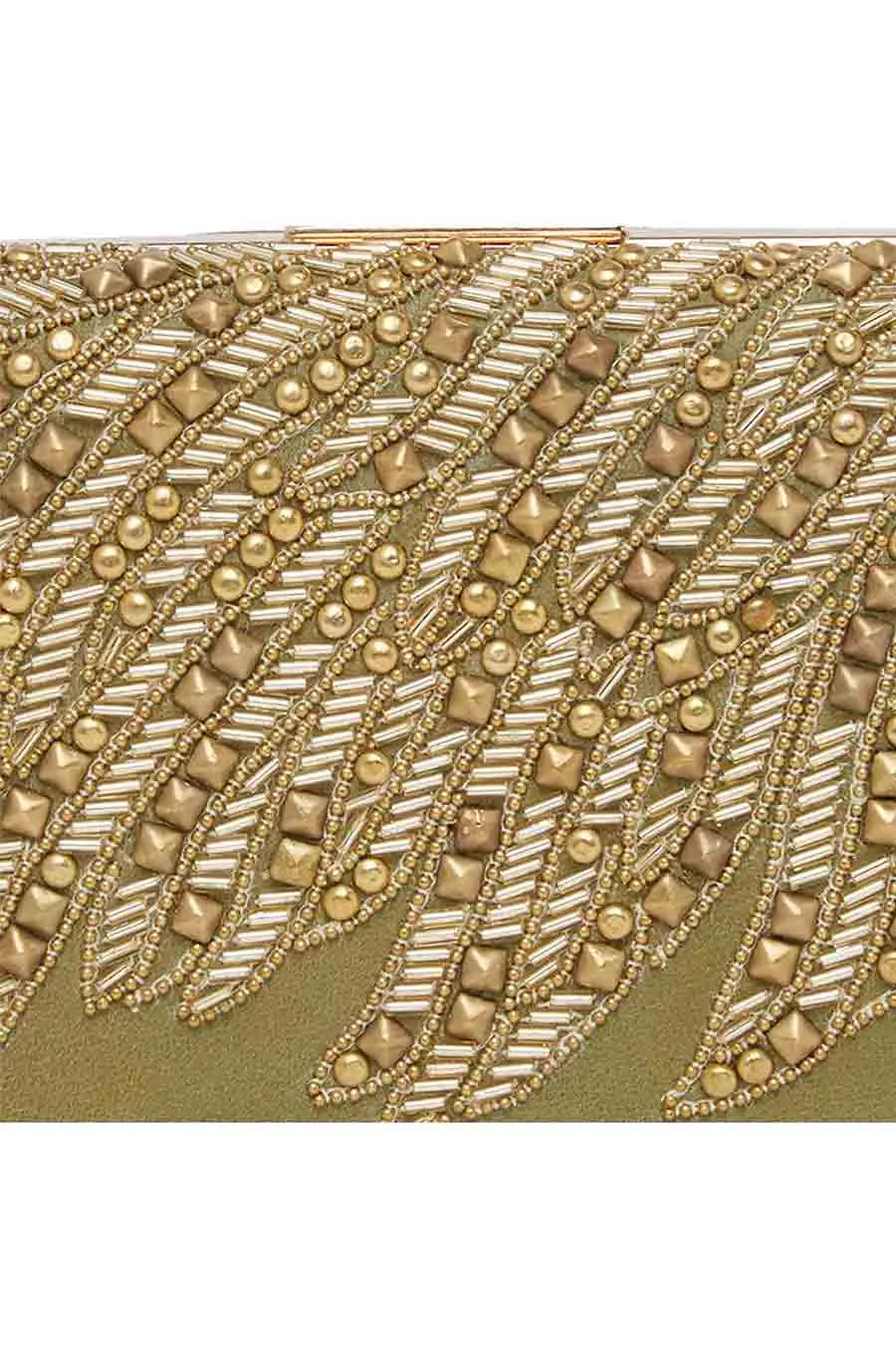 Green Embroidered Leather Clutch