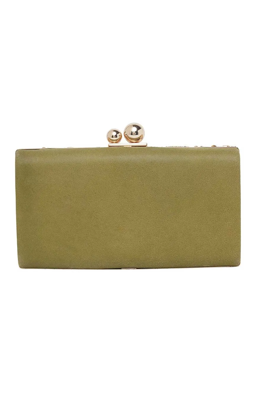 Green Embroidered Leather Clutch