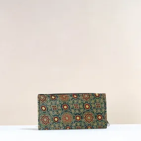 Green - Handcrafted Ajrakh Mashru Silk Clutch / Wallet