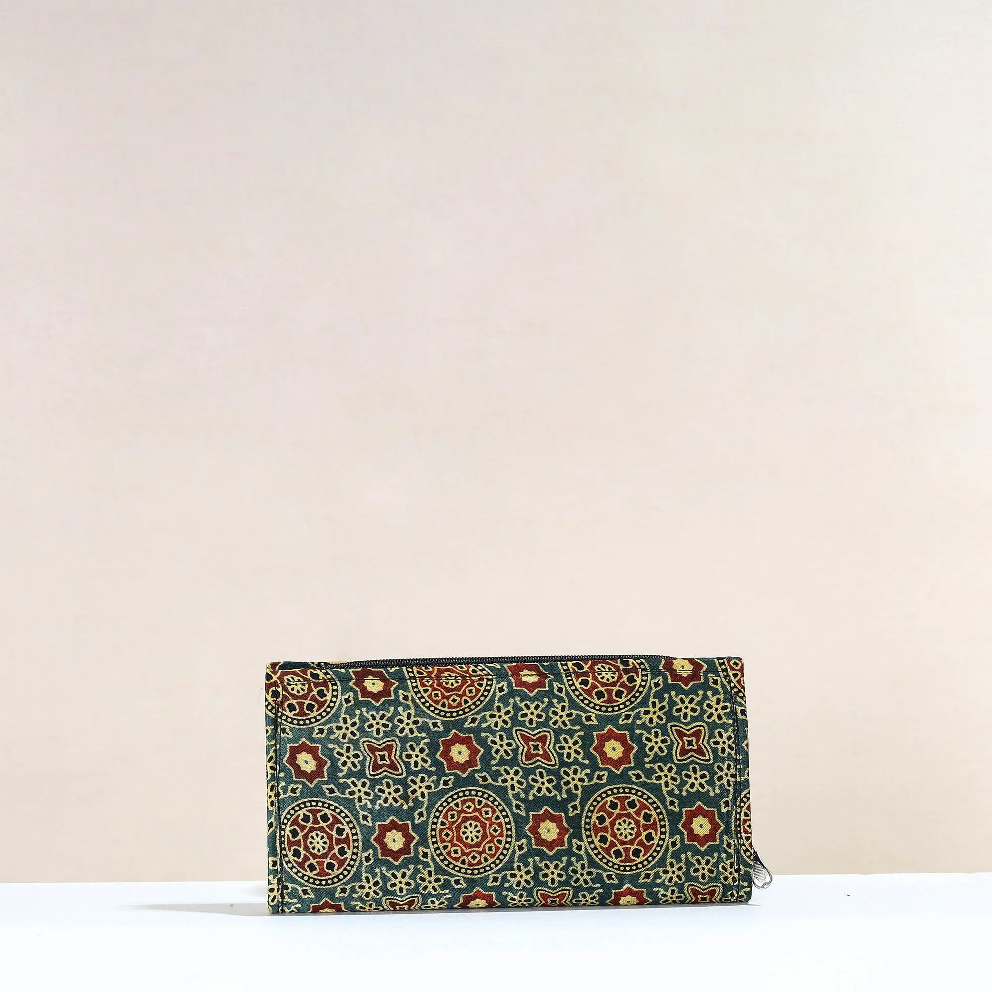 Green - Handcrafted Ajrakh Mashru Silk Clutch / Wallet