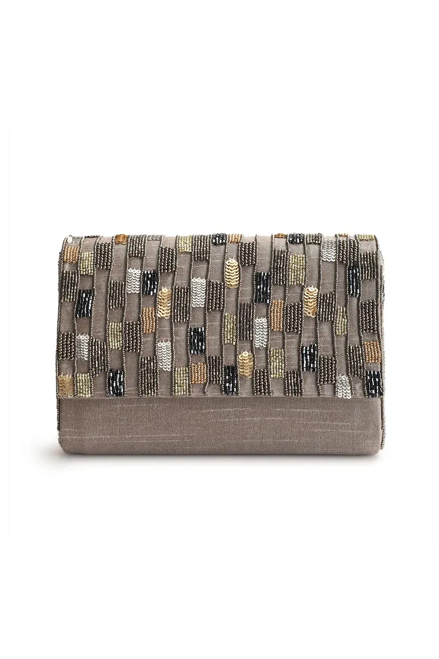 Grey Jing Bang Hand-Embroidered Clutch