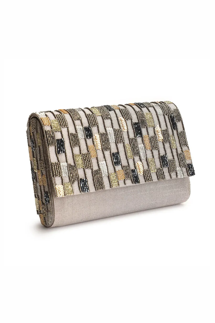 Grey Jing Bang Hand-Embroidered Clutch