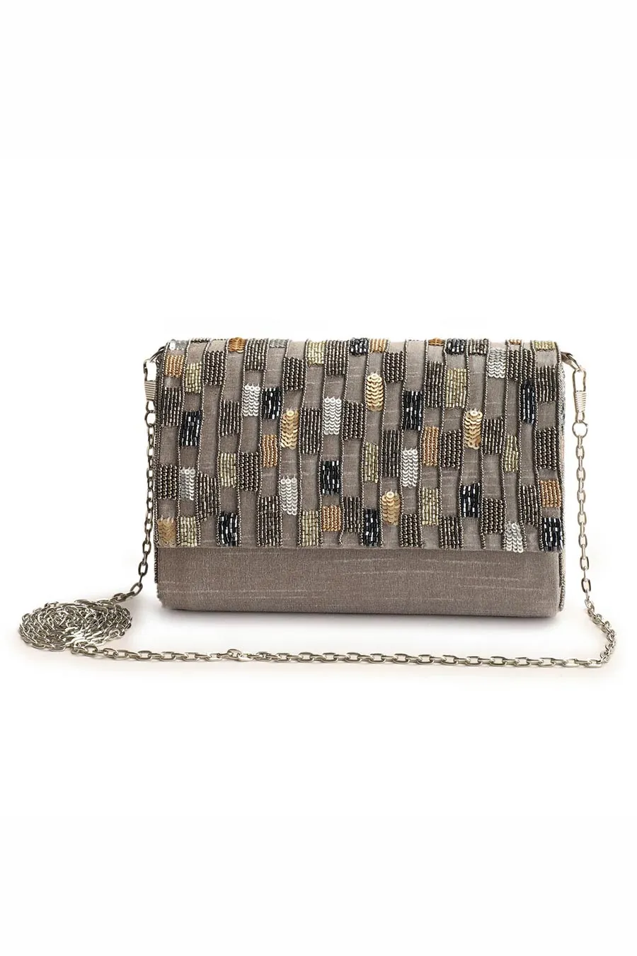 Grey Jing Bang Hand-Embroidered Clutch