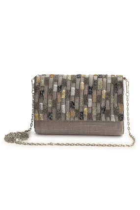 Grey Jing Bang Hand-Embroidered Clutch