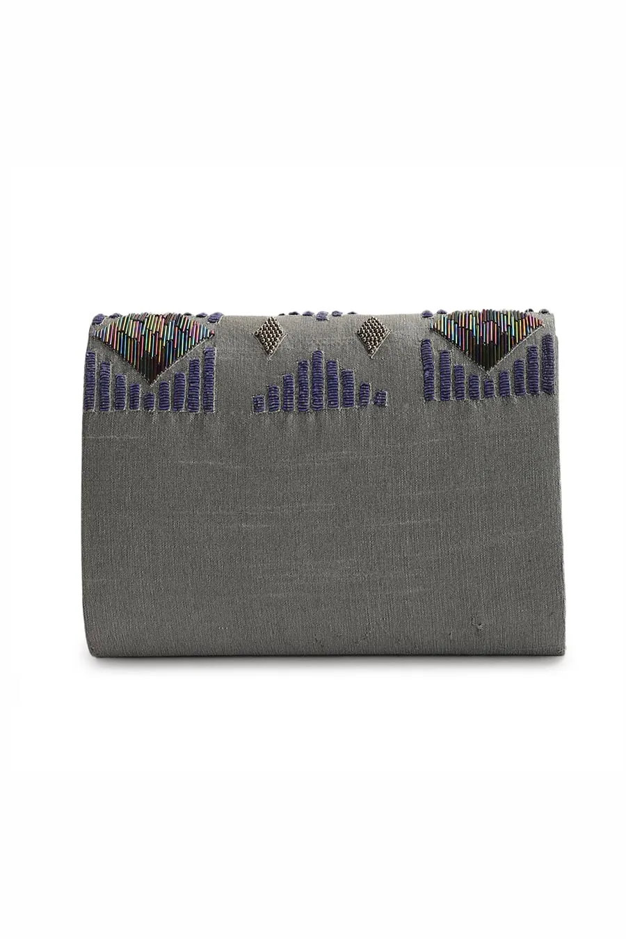 Grey Midnight Maze Hand-Embroidered Clutch