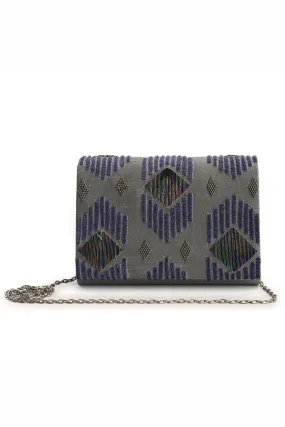 Grey Midnight Maze Hand-Embroidered Clutch