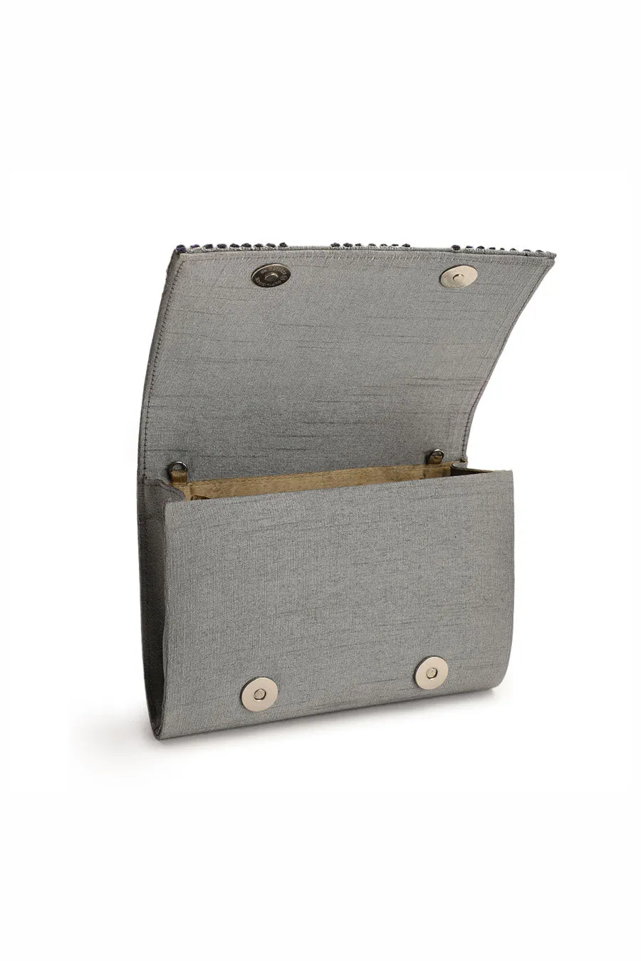 Grey Midnight Maze Hand-Embroidered Clutch