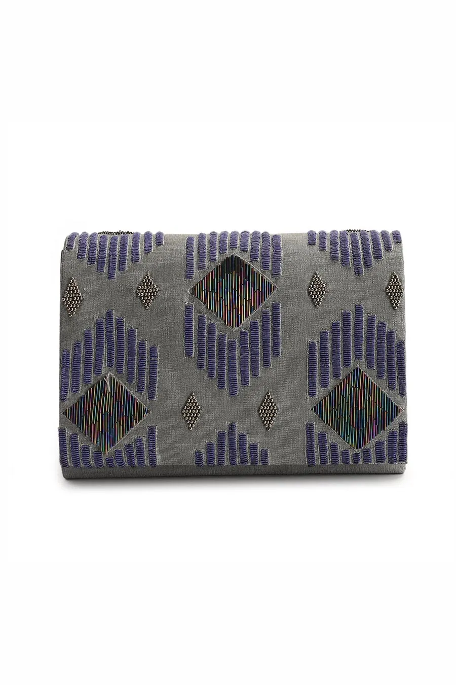Grey Midnight Maze Hand-Embroidered Clutch