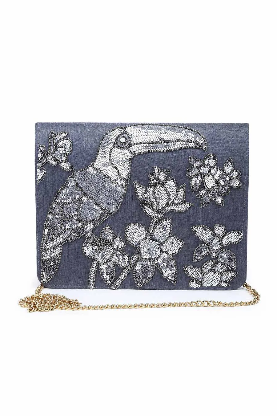 Grey Sequins Toucan Clutch