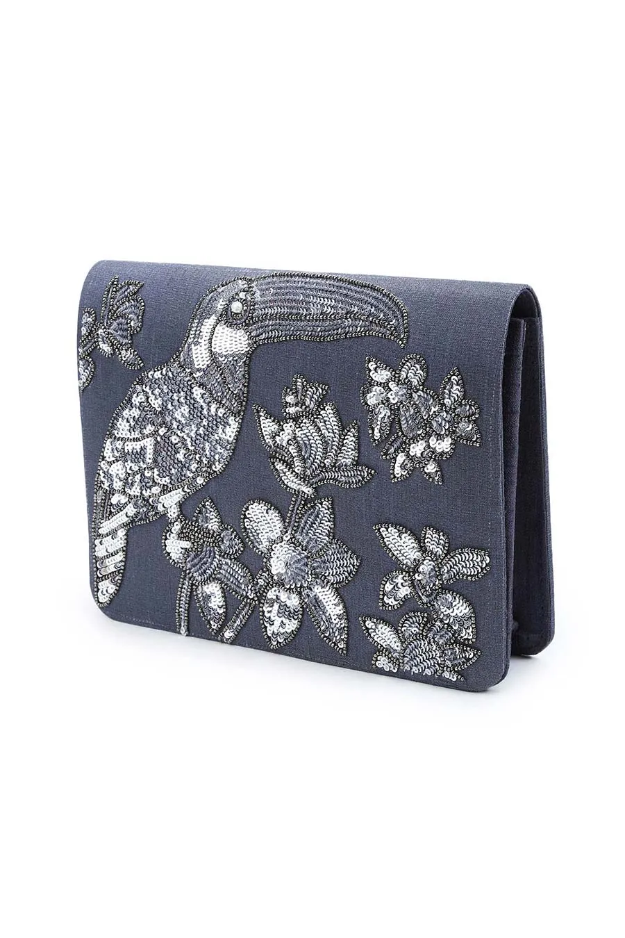Grey Sequins Toucan Clutch