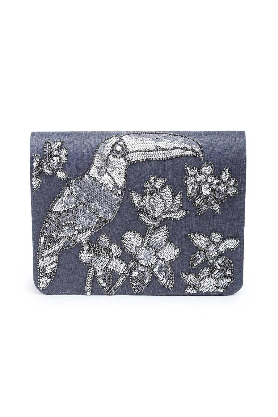 Grey Sequins Toucan Clutch