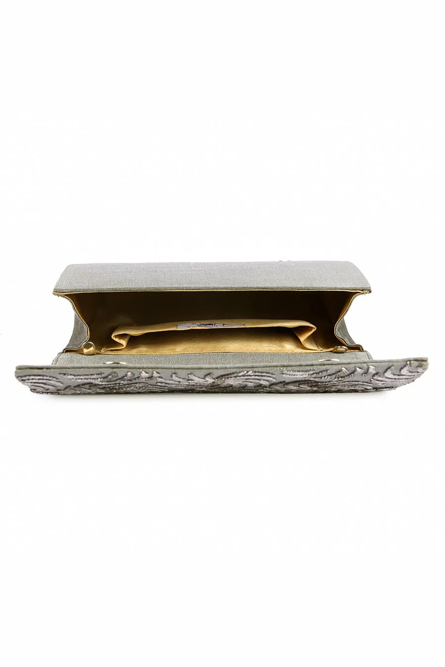Grey Shitaara Hand-Embroidered Clutch