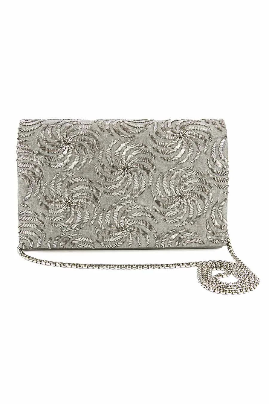 Grey Shitaara Hand-Embroidered Clutch