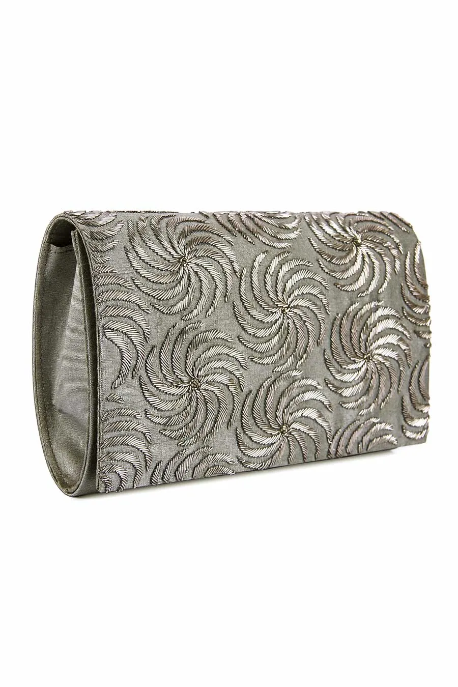 Grey Shitaara Hand-Embroidered Clutch