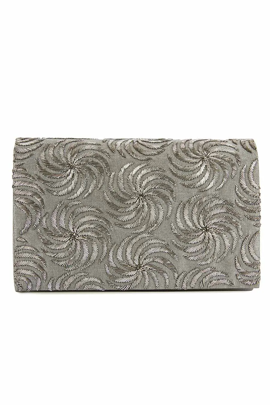 Grey Shitaara Hand-Embroidered Clutch