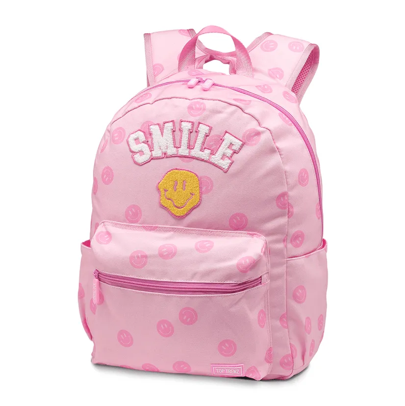 Happy Face Pattern Smile Patch Canvas Backpack