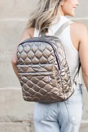 Jade Metallic Puffer Quilted Backpack