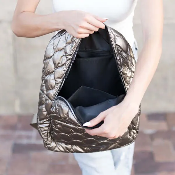 Jade Metallic Puffer Quilted Backpack