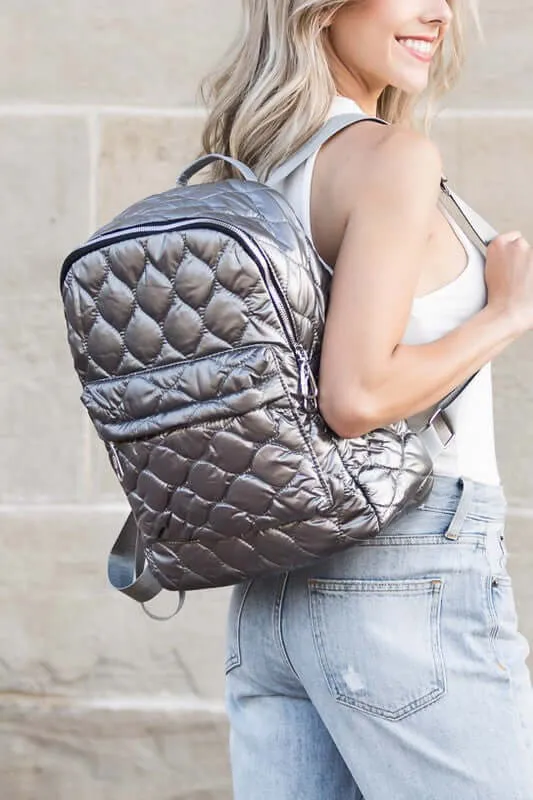 Jade Metallic Puffer Quilted Backpack