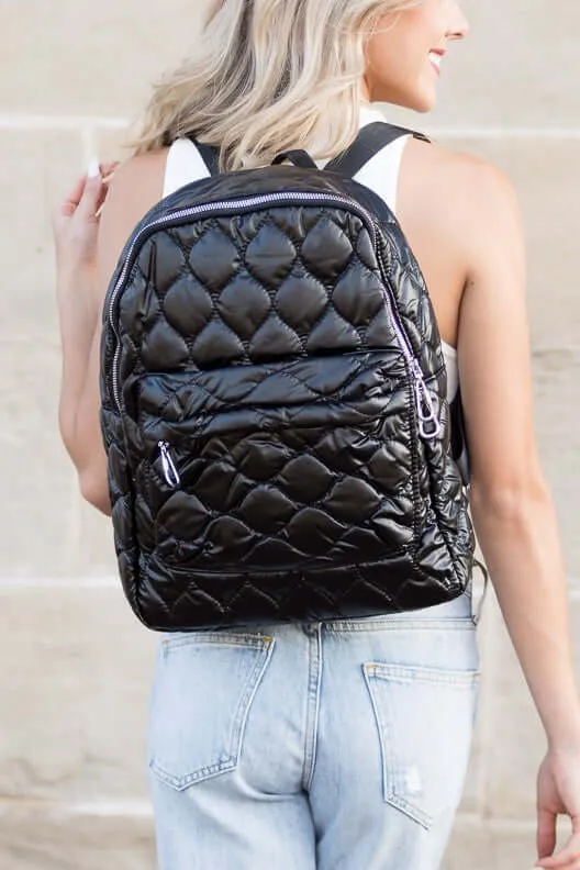 Jade Metallic Puffer Quilted Backpack
