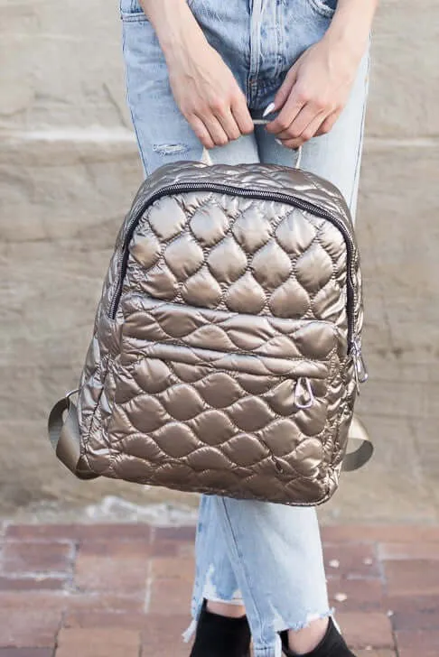 Jade Metallic Puffer Quilted Backpack