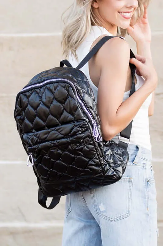Jade Metallic Puffer Quilted Backpack