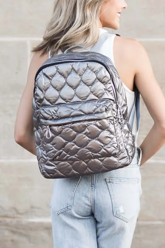 Jade Metallic Puffer Quilted Backpack