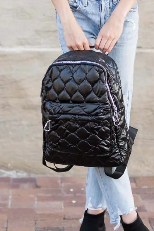 Jade Metallic Puffer Quilted Backpack