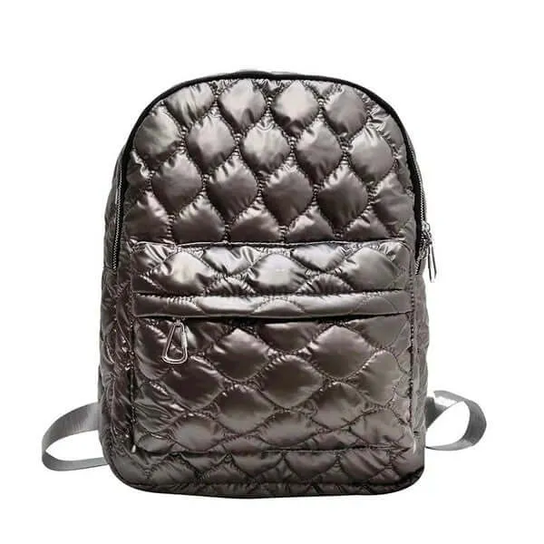 Jade Metallic Puffer Quilted Backpack